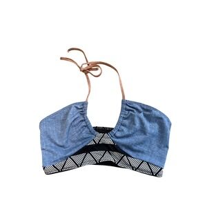 The Seea Medium Halter Top‎ Blue Denim Triangle Swim Bikini Beach Summer